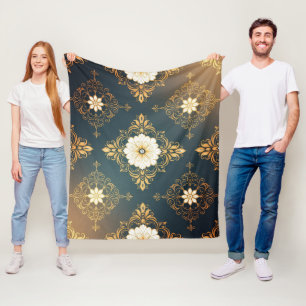"Barockes Ornament-Muster in Gold und Schwarz" Dec Fleecedecke