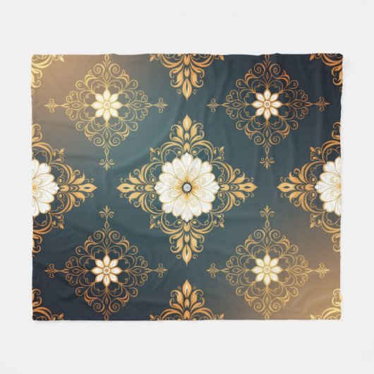 "Barockes Ornament-Muster in Gold und Schwarz" Dec Fleecedecke (Vorderseite (Horizontal))