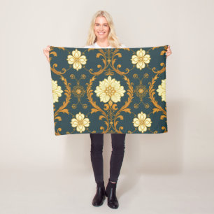 "Barockes Ornament-Muster in Gold und Schwarz" Dec Fleecedecke