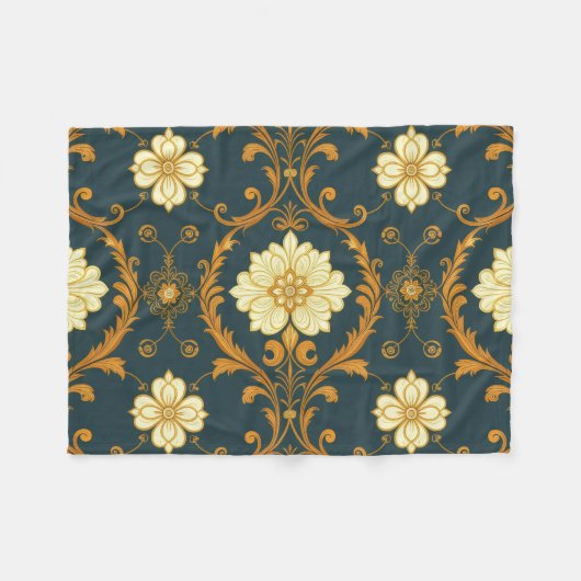 "Barockes Ornament-Muster in Gold und Schwarz" Dec Fleecedecke (Vorderseite (Horizontal))