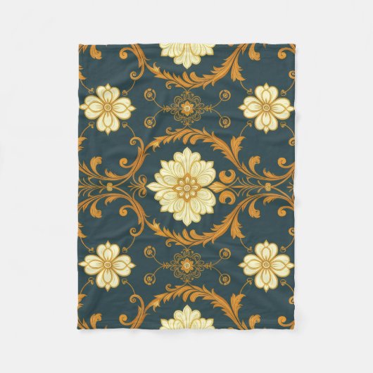 "Barockes Ornament-Muster in Gold und Schwarz" Dec Fleecedecke (Vorderseite)
