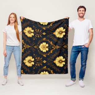 "Barockes Ornament-Muster in Gold und Schwarz" Dec Fleecedecke