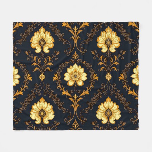 "Barockes Ornament-Muster in Gold und Schwarz" Dec Fleecedecke (Vorderseite (Horizontal))