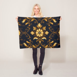 "Barockes Ornament-Muster in Gold und Schwarz" Dec Fleecedecke