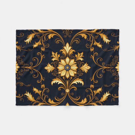 "Barockes Ornament-Muster in Gold und Schwarz" Dec Fleecedecke (Vorderseite (Horizontal))