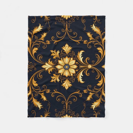 "Barockes Ornament-Muster in Gold und Schwarz" Dec Fleecedecke (Vorderseite)