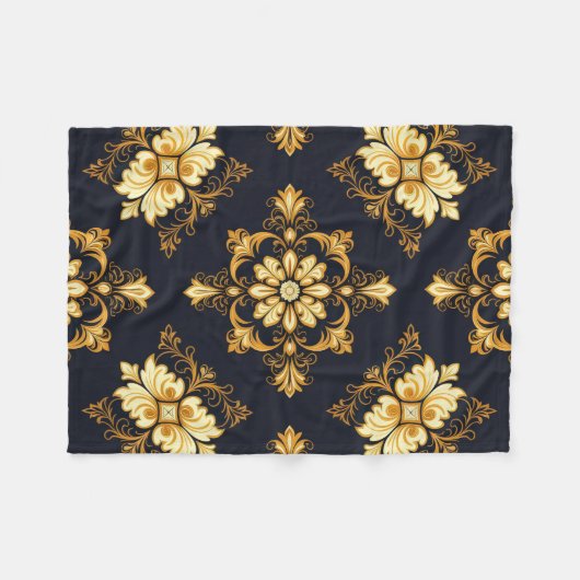 "Barockes Ornament-Muster in Gold und Schwarz" Dec Fleecedecke (Vorderseite (Horizontal))