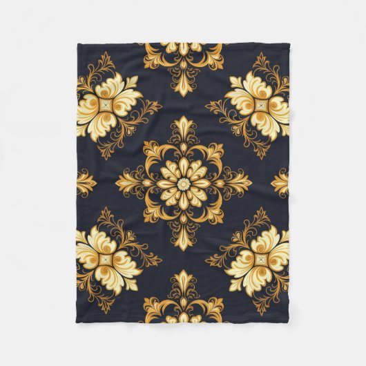 "Barockes Ornament-Muster in Gold und Schwarz" Dec Fleecedecke (Vorderseite)