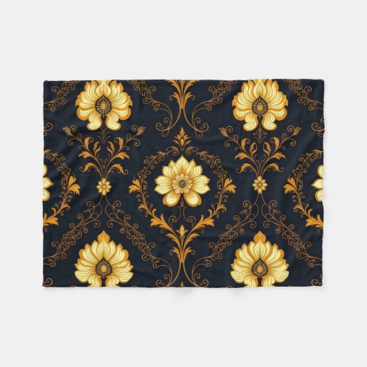 "Barockes Ornament-Muster in Gold und Schwarz" Dec Fleecedecke (Vorderseite (Horizontal))