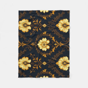 "Barockes Ornament-Muster in Gold und Schwarz" Dec Fleecedecke