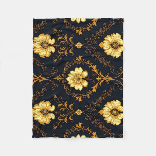 "Barockes Ornament-Muster in Gold und Schwarz" Dec Fleecedecke (Vorderseite)