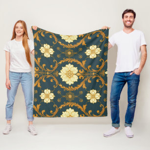 "Barockes Ornament-Muster in Gold und Schwarz" Dec Fleecedecke