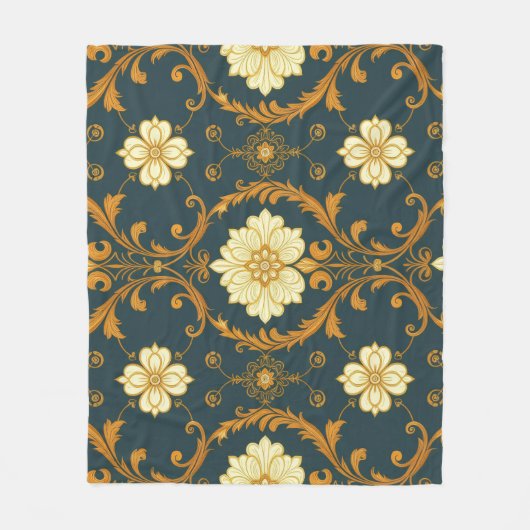 "Barockes Ornament-Muster in Gold und Schwarz" Dec Fleecedecke (Vorderseite)