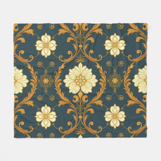 "Barockes Ornament-Muster in Gold und Schwarz" Dec Fleecedecke (Vorderseite (Horizontal))