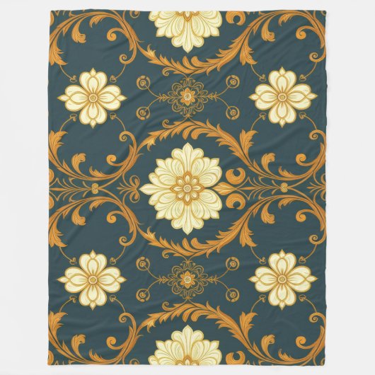 "Barockes Ornament-Muster in Gold und Schwarz" Dec Fleecedecke (Vorderseite)