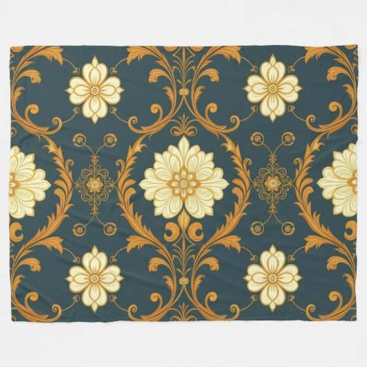 "Barockes Ornament-Muster in Gold und Schwarz" Dec Fleecedecke (Vorderseite (Horizontal))