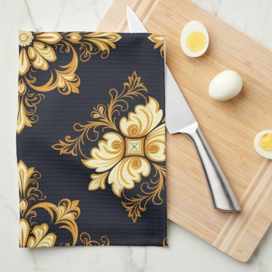 "Barockes Ornament-Muster in Gold und Schwarz" Dec Geschirrtuch (Viertel Falte)