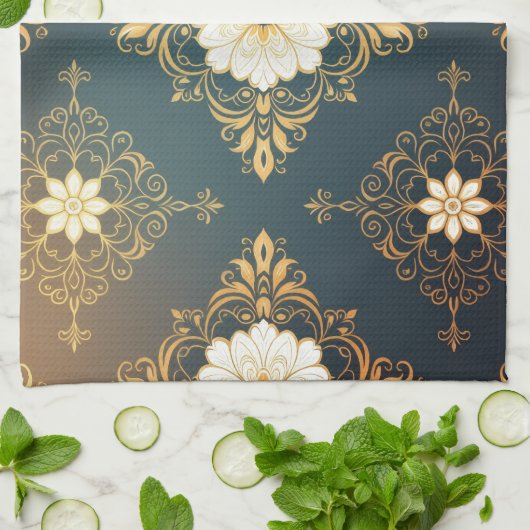 "Barockes Ornament-Muster in Gold und Schwarz" Dec Geschirrtuch (Gefaltet)