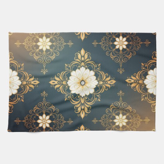 "Barockes Ornament-Muster in Gold und Schwarz" Dec Geschirrtuch (Horizontal)