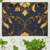"Barockes Ornament-Muster in Gold und Schwarz" Dec Geschirrtuch (Gefaltet)