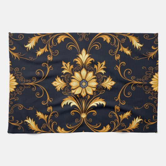 "Barockes Ornament-Muster in Gold und Schwarz" Dec Geschirrtuch (Horizontal)