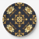 "Barockes Ornament-Muster in Gold und Schwarz" Dec Pappteller (Vorderseite)