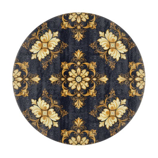 "Barockes Ornament-Muster in Gold und Schwarz" Dec Schneidebrett (Vorderseite)