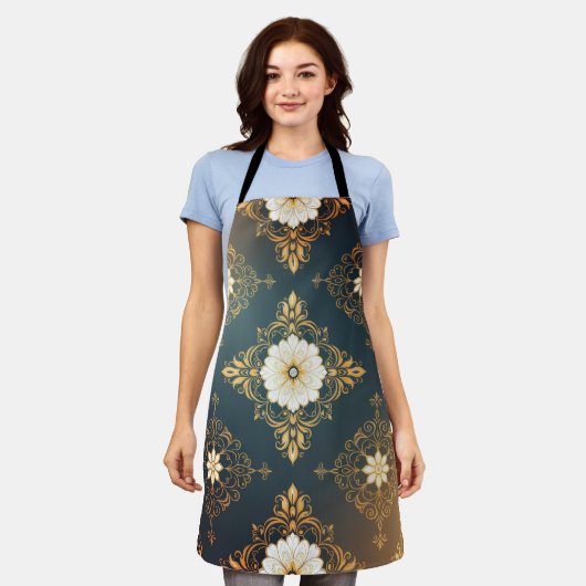 "Barockes Ornament-Muster in Gold und Schwarz" Dec Schürze (Getragen)