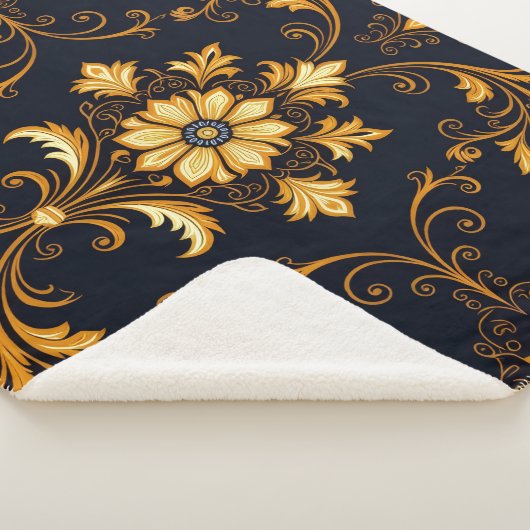 "Barockes Ornament-Muster in Gold und Schwarz" Dec Sherpadecke (3/4)