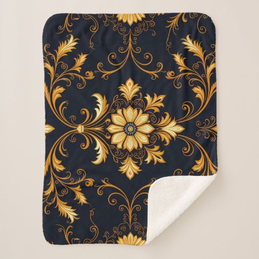 "Barockes Ornament-Muster in Gold und Schwarz" Dec Sherpadecke (Vorderseite)