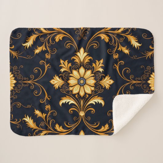 "Barockes Ornament-Muster in Gold und Schwarz" Dec Sherpadecke (Vorderseite (Horizontal))