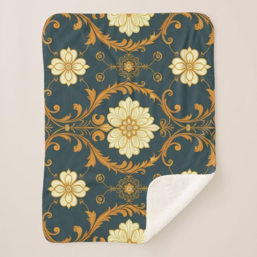 "Barockes Ornament-Muster in Gold und Schwarz" Dec Sherpadecke (Vorderseite)