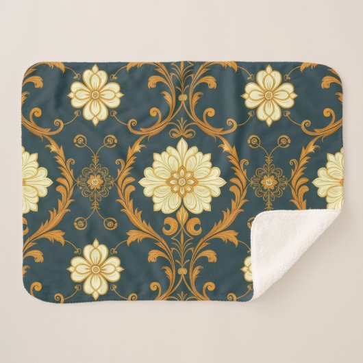 "Barockes Ornament-Muster in Gold und Schwarz" Dec Sherpadecke (Vorderseite (Horizontal))