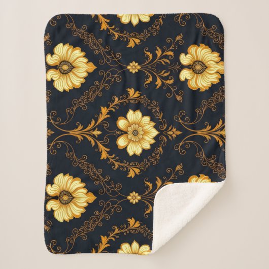 "Barockes Ornament-Muster in Gold und Schwarz" Dec Sherpadecke (Vorderseite)