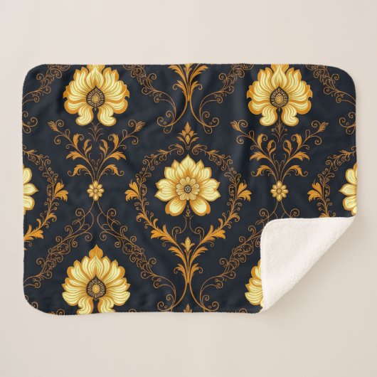 "Barockes Ornament-Muster in Gold und Schwarz" Dec Sherpadecke (Vorderseite (Horizontal))