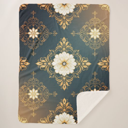 "Barockes Ornament-Muster in Gold und Schwarz" Dec Sherpadecke (Vorderseite)