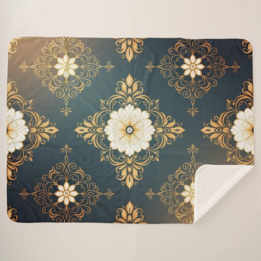 "Barockes Ornament-Muster in Gold und Schwarz" Dec Sherpadecke (Vorderseite (Horizontal))