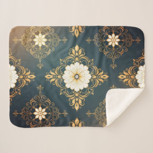 "Barockes Ornament-Muster in Gold und Schwarz" Dec Sherpadecke (Vorderseite (Horizontal))