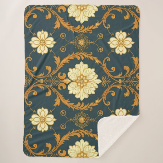 "Barockes Ornament-Muster in Gold und Schwarz" Dec Sherpadecke (Vorderseite)