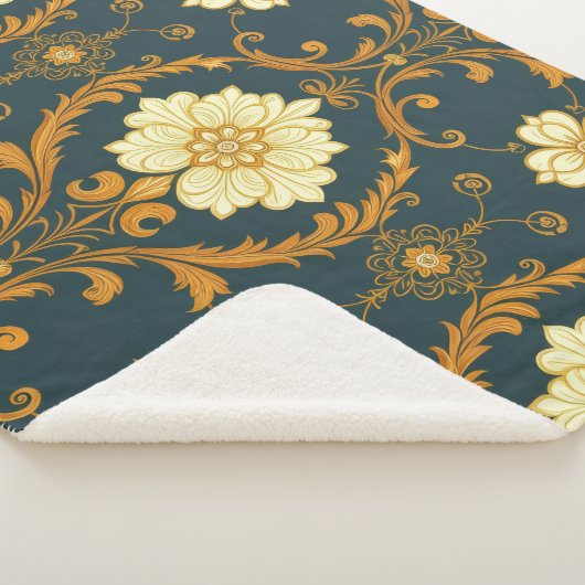 "Barockes Ornament-Muster in Gold und Schwarz" Dec Sherpadecke (3/4)