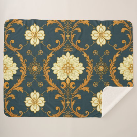 "Barockes Ornament-Muster in Gold und Schwarz" Dec Sherpadecke (Vorderseite (Horizontal))