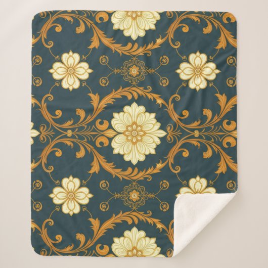 "Barockes Ornament-Muster in Gold und Schwarz" Dec Sherpadecke (Vorderseite)