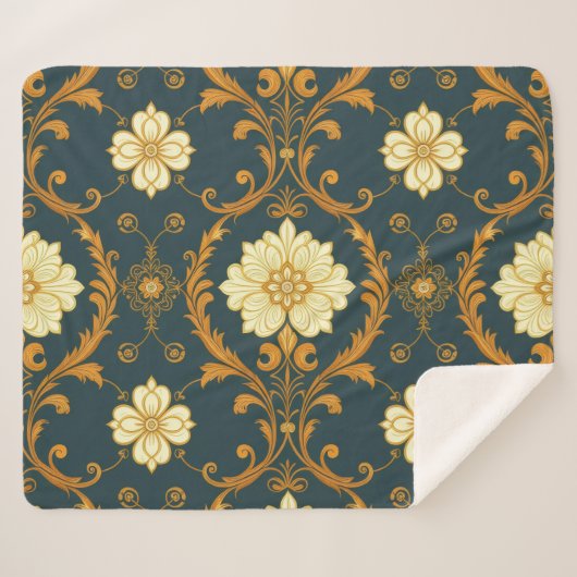 "Barockes Ornament-Muster in Gold und Schwarz" Dec Sherpadecke (Vorderseite (Horizontal))