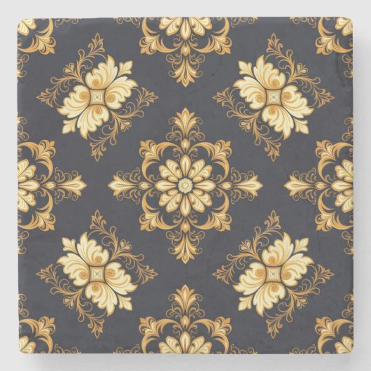 "Barockes Ornament-Muster in Gold und Schwarz" Dec Steinuntersetzer (Vorderseite)