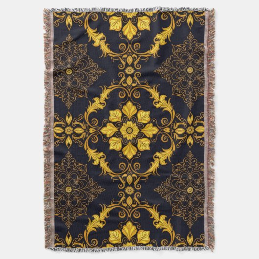 "Barockes Ornament-Muster in Gold und Schwarz" Decke (Vorderseite Vertikal)