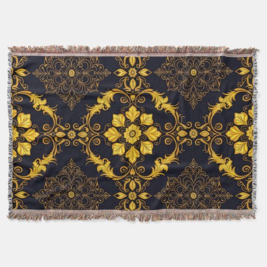 "Barockes Ornament-Muster in Gold und Schwarz" Decke (Vorderseite)