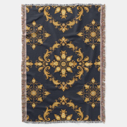 "Barockes Ornament-Muster in Gold und Schwarz" Decke (Vorderseite Vertikal)