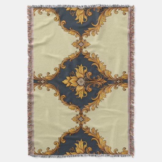 "Barockes Ornament-Muster in Gold und Schwarz" Decke (Vorderseite Vertikal)