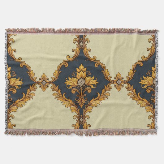 "Barockes Ornament-Muster in Gold und Schwarz" Decke (Vorderseite)