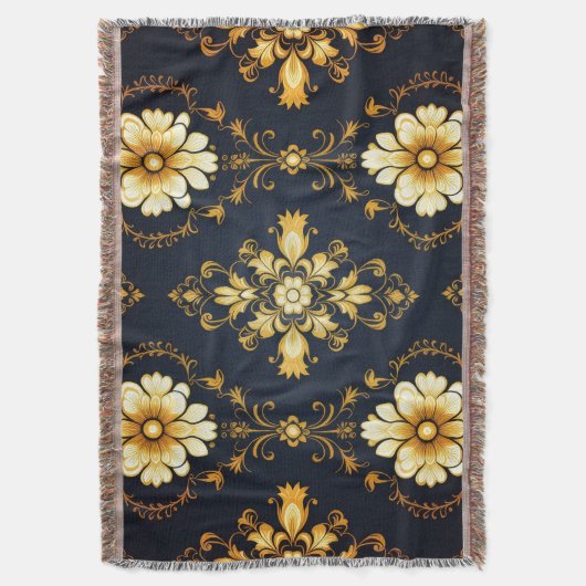 "Barockes Ornament-Muster in Gold und Schwarz" Decke (Vorderseite Vertikal)